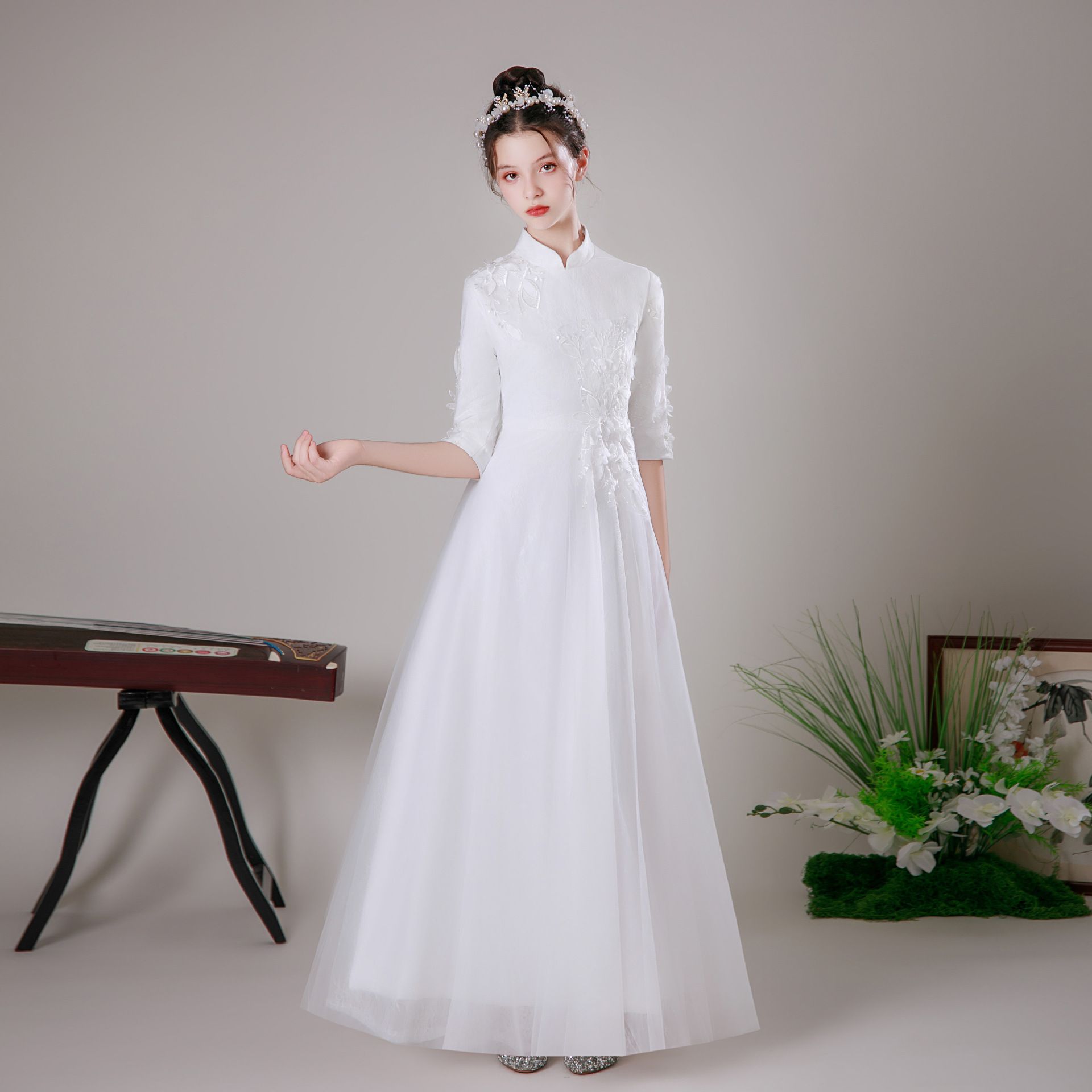 2025新款乐团演出女童公主裙音乐会钢琴大小琴演奏儿童古筝晚礼服