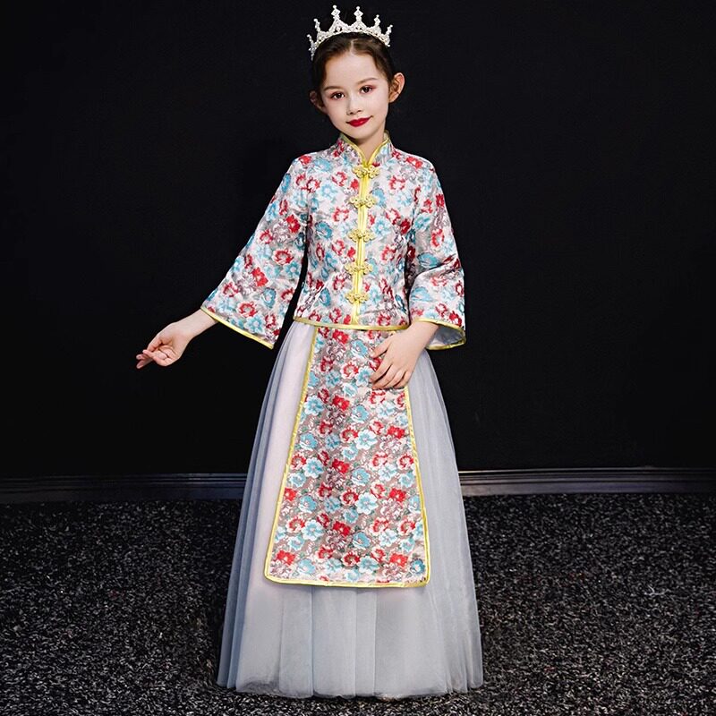 女童唐装秀禾服夏款儿童旗袍公主裙两件套中国风中大童新年拜年服