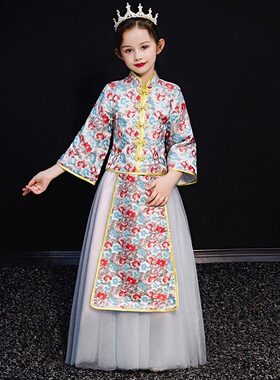 女童唐装秀禾服夏款儿童旗袍公主裙两件套中国风中大童新年拜年服
