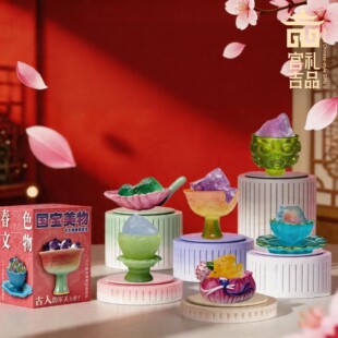 晶石治愈文创盲盒北魏蓝莲花影青釉里红秘色莲花博物馆考古玩具