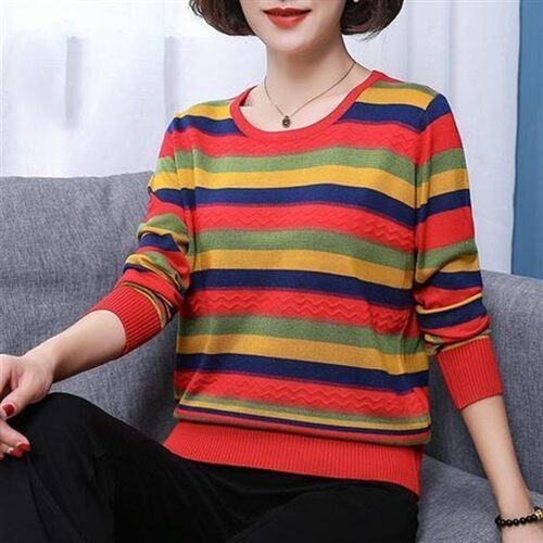 洋气妈妈装条纹毛衣女宽松