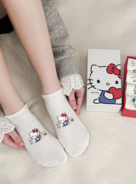 5双可爱卡通萌kitty猫凯蒂猫白色女袜KT猫短袜船袜学生短筒袜子