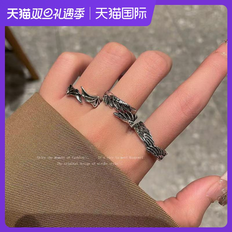 暗黑百搭恶魔与天使戒指复古情侣对戒高级哥特风个性黑色戒指