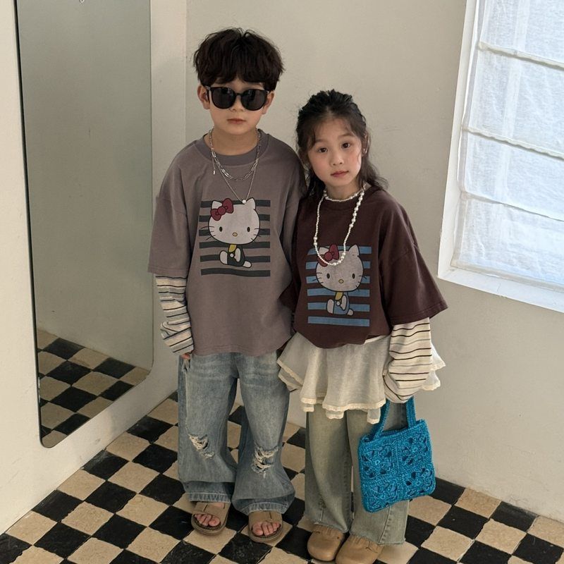 童T恤2025春款男女童韩版拼T恤