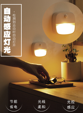 LED光控人体感应起小夜灯卫生间床头灯过楼道走廊衣柜壁灯暖光灯