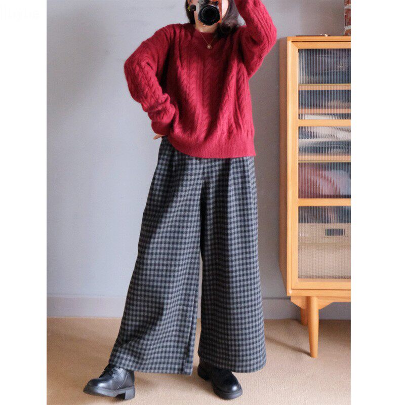 秒不退换 圆领麻花毛衣 保暖复古编织显瘦兔绒羊毛长袖毛衣女