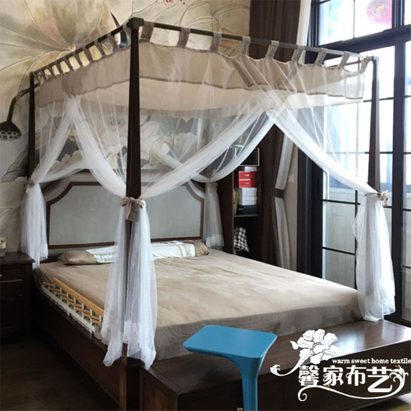 新中式实木床架子床床幔四柱床现代酒店客栈民Q宿定制蚊帐拼接纱