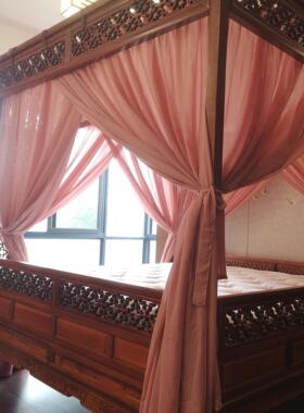 中国色豆沙定制四柱架子床拔步床明清古典月洞架子床蚊帐帷幔婚庆