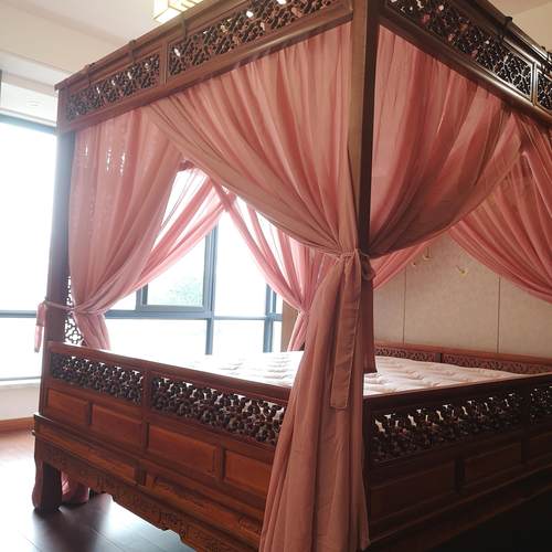 中国色豆沙定制四柱架子床拔步床明清古典月洞架子床蚊帐帷幔婚庆