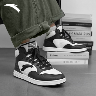 男鞋 耐磨防滑系带休闲鞋 冬季 复古百搭皮面运动鞋 新款 安踏高帮板鞋