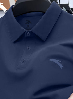 安踏polo衫男2026夏季纯色休闲上衣速干翻领简约男士深蓝短袖t恤