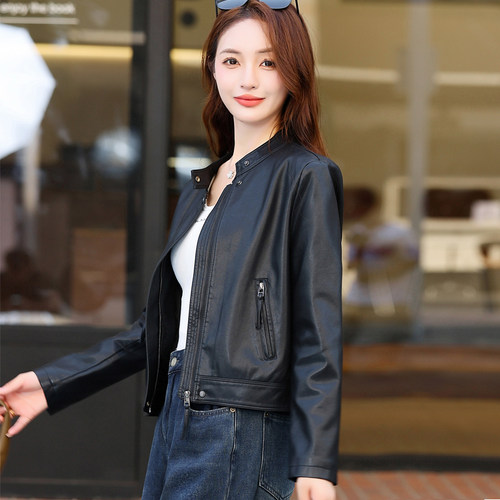 休闲显瘦短款黑色皮衣外套