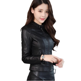 画艺比2025秋季新款短款皮夹克小立领修身显瘦韩版皮衣女皮外套