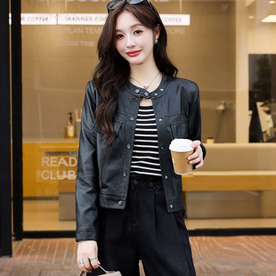 2025新款圆立领加绒加厚皮衣女短款休闲百搭复古机车服外套上衣