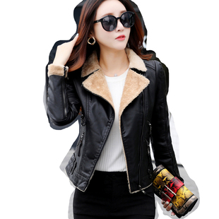 画艺比短款加绒皮衣女2025冬季新款水洗皮修身皮外套皮棉衣加厚