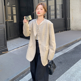 小众设计感西装女2025早春新款气质碎花灰色chic小个子宽松外套，女装西装，浙宝125