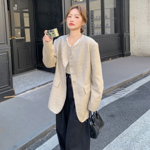 小众设计感西装女2025早春新款气质碎花灰色chic小个子宽松外套