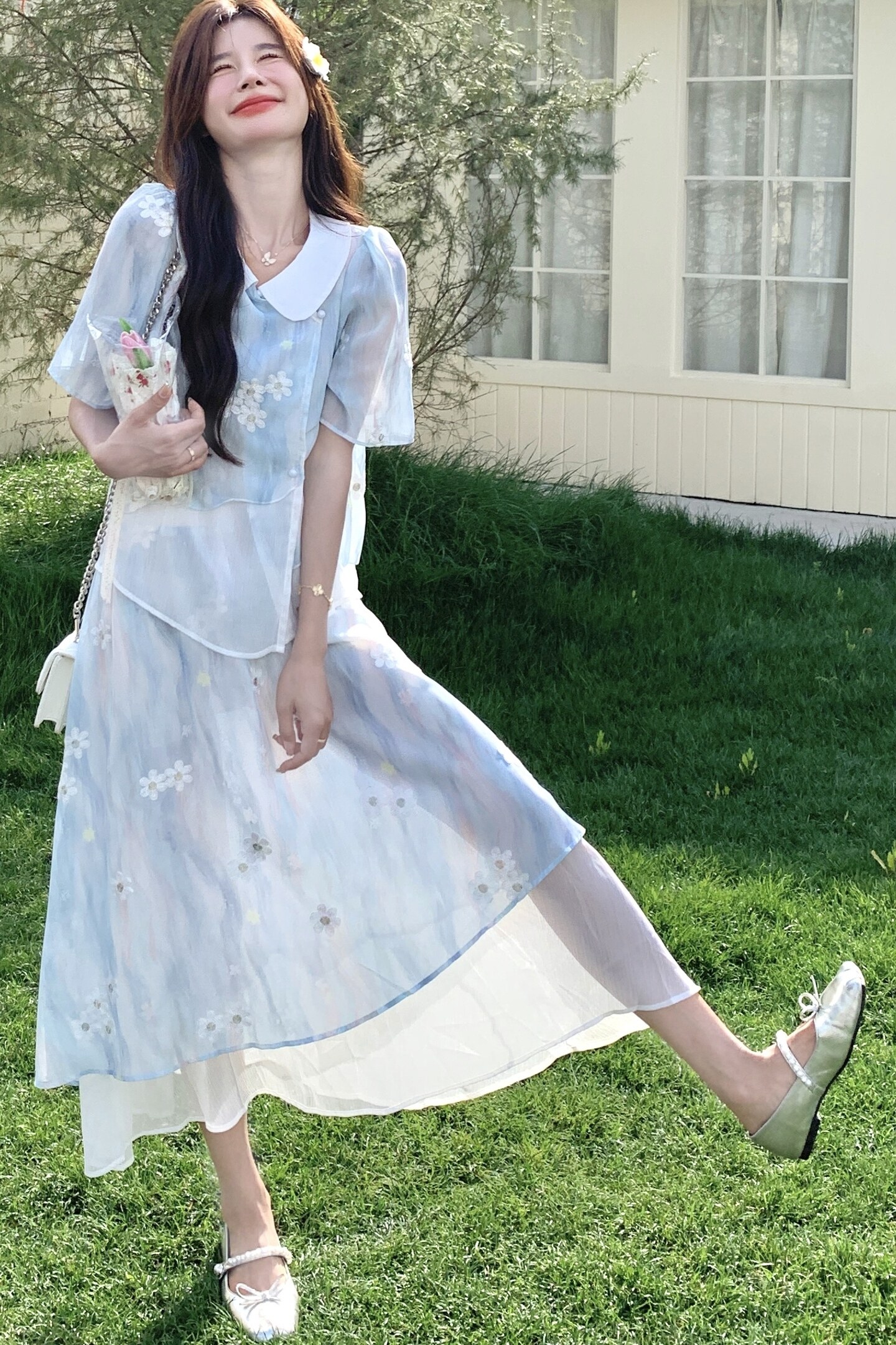 时尚套装气质连衣裙甜美法式女装温柔显瘦夏季长裙短袖碎花小个子,女装连衣裙,浙宝125