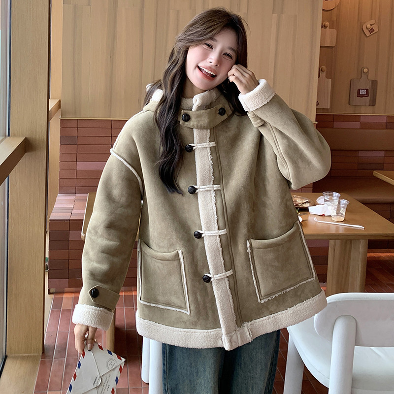 【新款现货】卡其色皮毛一体保暖羊羔毛外套9888-P185-控278,女装短外套,浙宝125