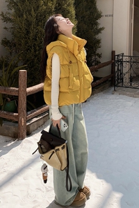 新款现货 ！125-A85 轻暖连帽90白鸭绒羽绒服马甲外套 P235控348图片