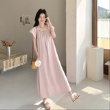 粉色垂感圆领连衣裙女2025夏季新款今年流行甜美宽松度假风长裙潮，女装连衣裙，浙宝125