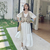 白色设计感连衣裙女夏2025新款法式针织马甲小清新显瘦两件套装裙，女装套装/套裙，浙宝125