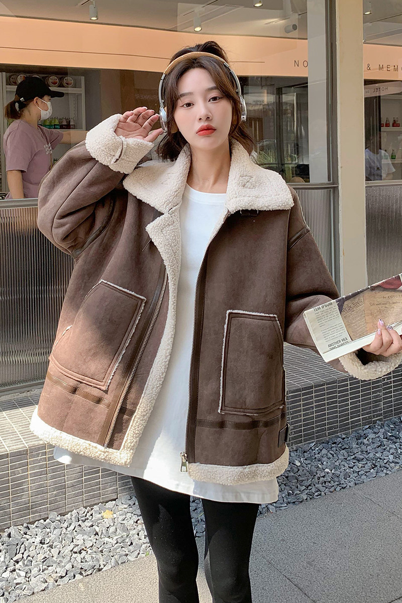 大货已出！新款！麂皮绒机车服羊羔毛外套9081-P185-控268,女装短外套,浙宝125