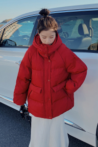 氛围感红色短款羽绒棉服女冬季2024年新款爆款流行加厚连帽棉袄潮图片