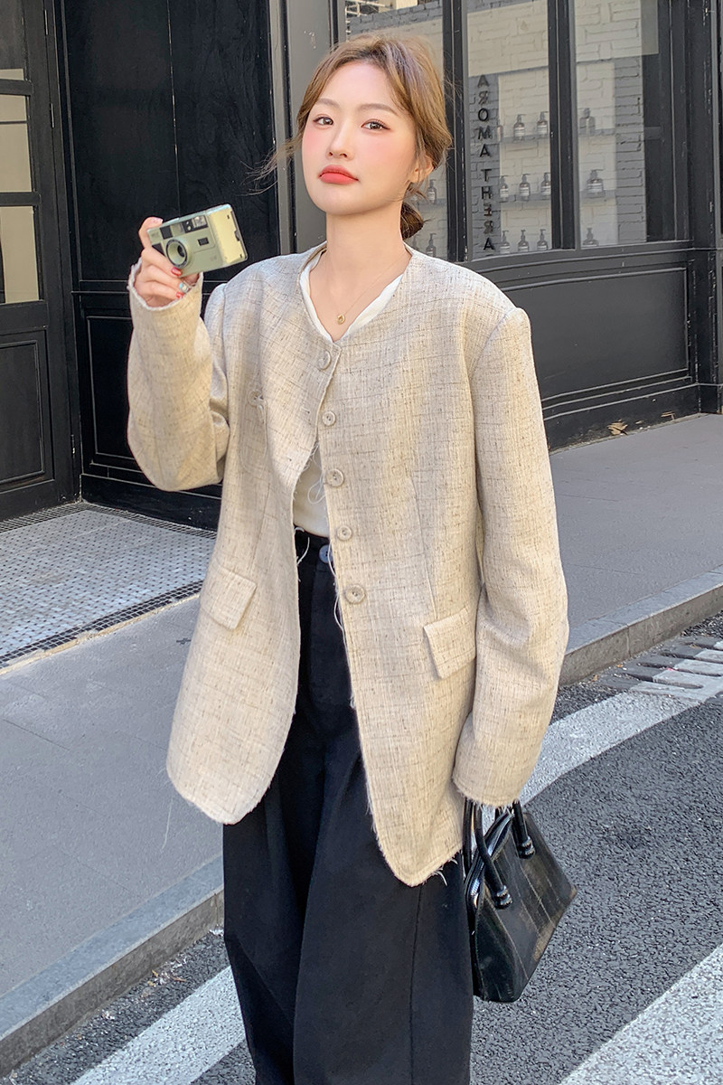 小众设计感西装女2025早春新款气质碎花灰色chic小个子宽松外套,女装西装,浙宝125