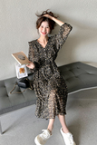 法式复古碎花连衣裙女2025春秋新款设计感小众气质显瘦V领长裙子，女装连衣裙，浙宝125