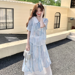 时尚套装气质连衣裙甜美法式女装温柔显瘦夏季长裙短袖碎花小个子图片
