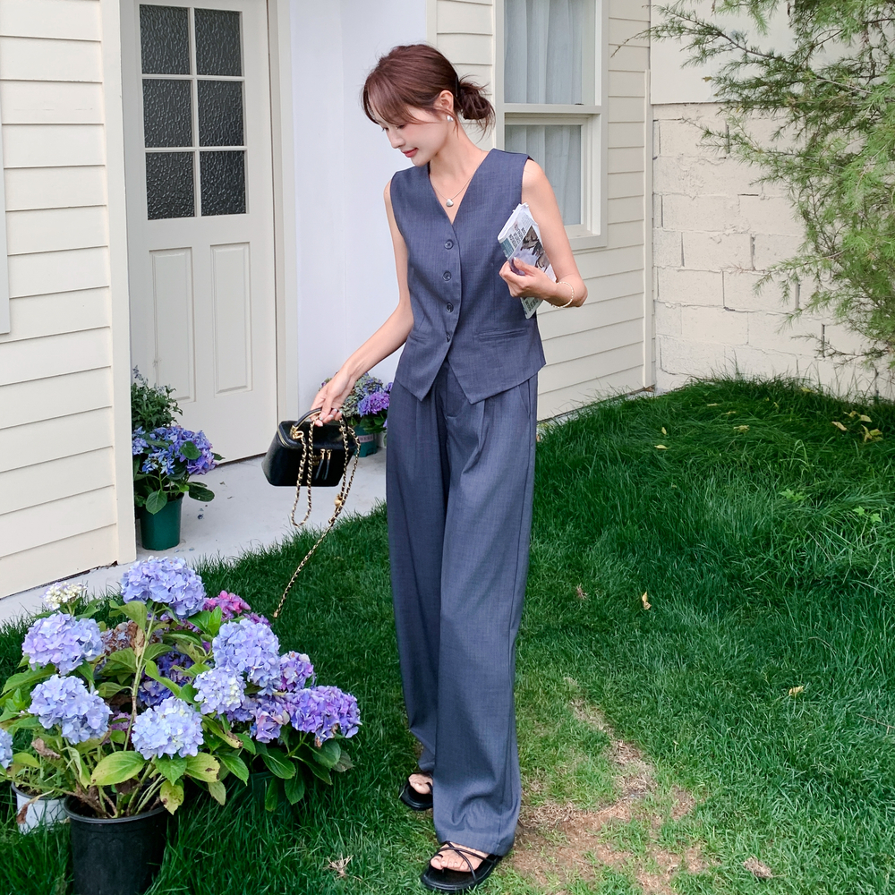 轻熟时尚洋气薄款马甲套装女夏新款高级感气质垂感阔腿裤两件套，女装套装/套裙，浙宝125