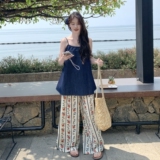 新款现货牛仔吊带碎花阔腿裤套装2D003-A30-P165-控238，女装套装/套裙，浙宝125