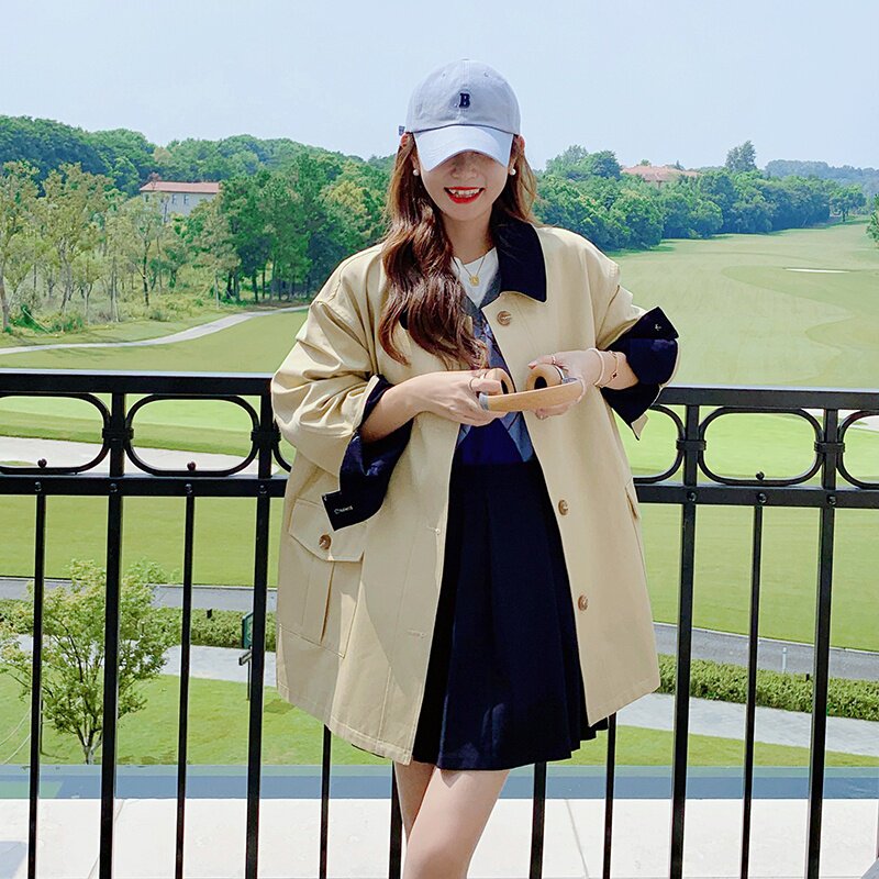 ！不挑人高品质短款撞色风衣外套9051-P135-控188，女装风衣，浙宝125