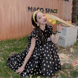 现货主推!数据好！飞飞袖不挑人黑色碎花连衣裙9021-P105-控158，女装连衣裙，浙宝125