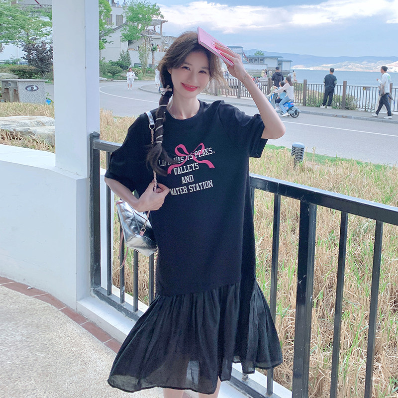 现货！主推款夏季新款黑色印花鱼尾拼接连衣裙9820-P115-控168,女装连衣裙,浙宝125