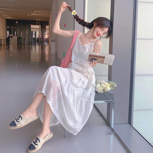 新款现货！夏季度假风白色蕾丝吊带裙 9809-P115-控168图片