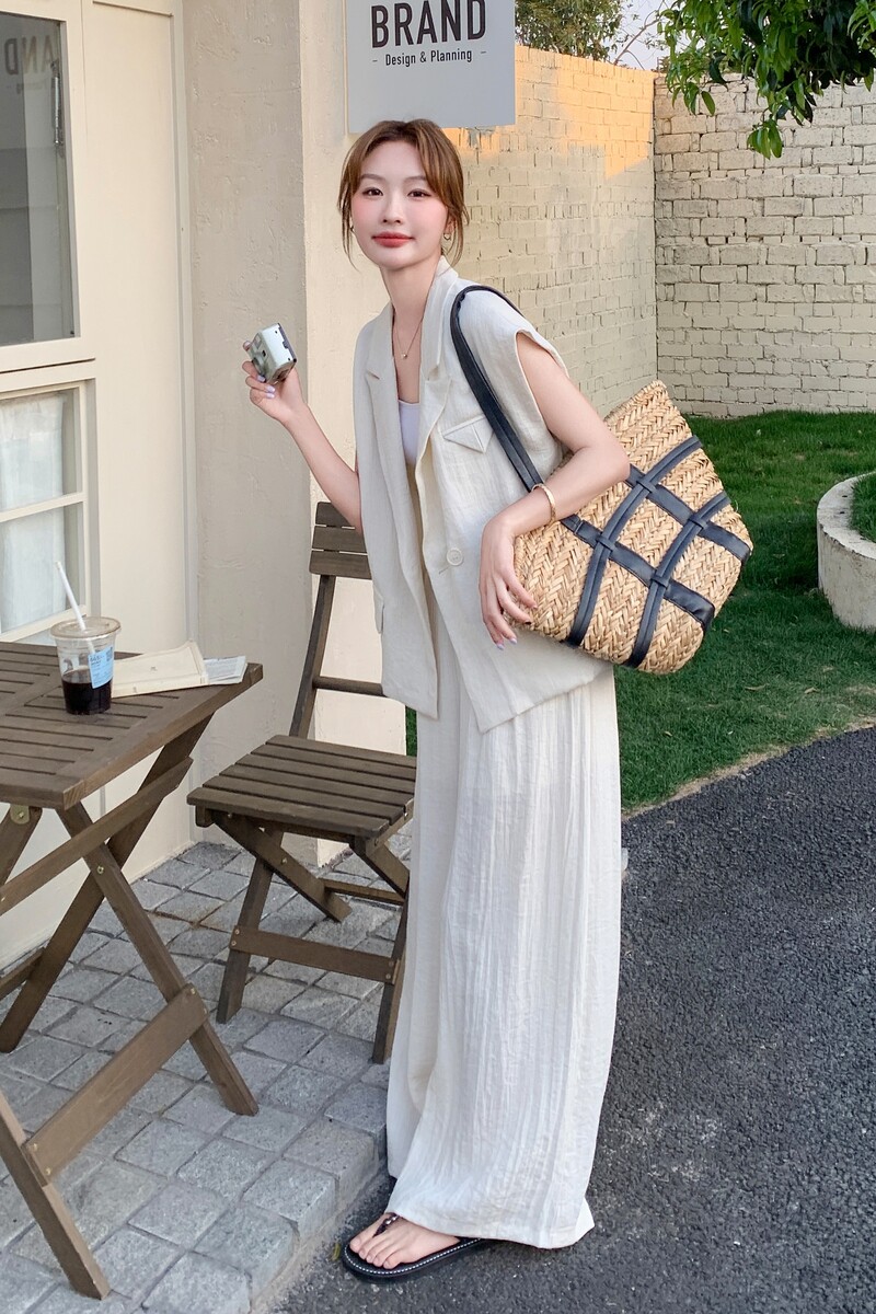 小香风高级感气质套装女2025夏季新款冷淡系休闲西装阔腿裤两件套,女装套装/套裙,浙宝125