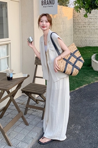 小香风高级感气质套装女2025夏季新款冷淡系休闲西装阔腿裤两件套图片
