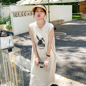 宽松慵懒风松弛感背心连衣裙女夏2025新款休闲运动无袖t恤裙长裙图片