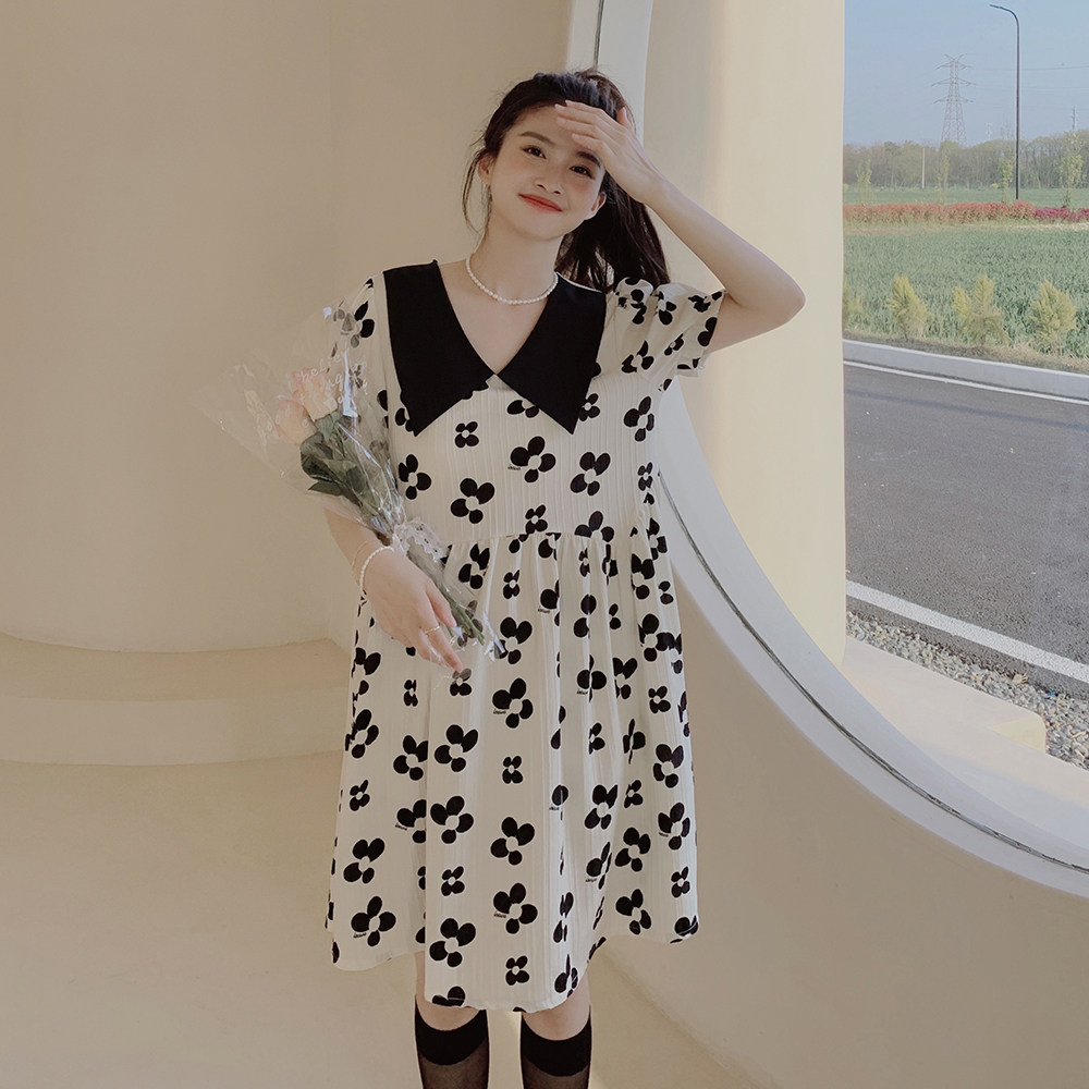 设计款浪漫泡袖花朵法式小众收腰显瘦连衣裙9015-P95-控148，女装连衣裙，浙宝125