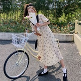 女装法式海军领碎花连衣裙女2025春秋新款显瘦赫本风收腰气质长裙，女装连衣裙，浙宝125