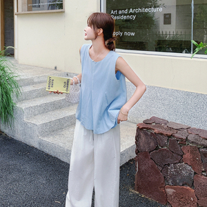 盐甜系穿搭松弛感韩系穿搭女夏季新款气质无袖小衫阔腿裤两件套图片