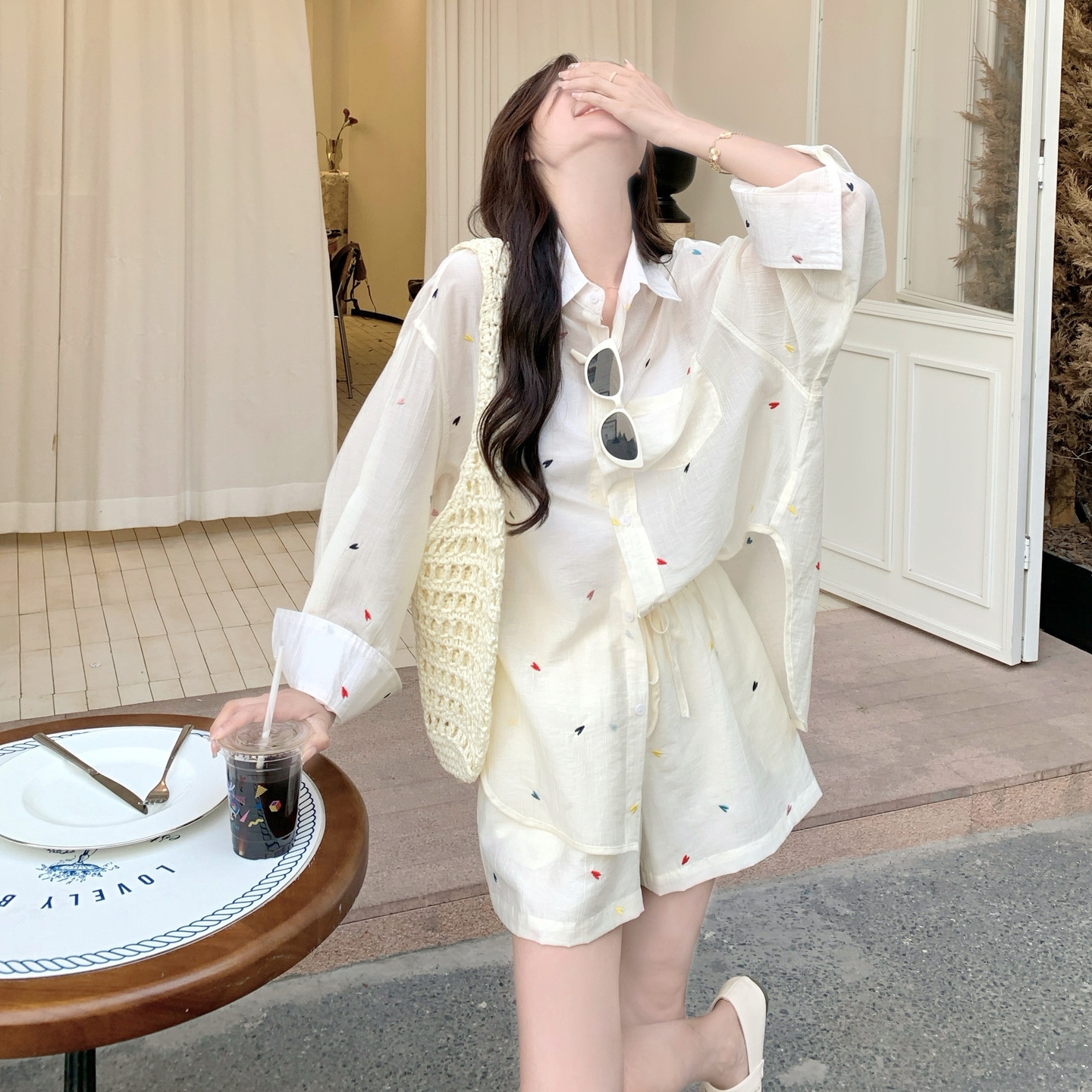 轻薄刺绣防晒衬衫短裤套装女夏2025新款小个子两件套大方得体穿搭，女装套装/套裙，浙宝125