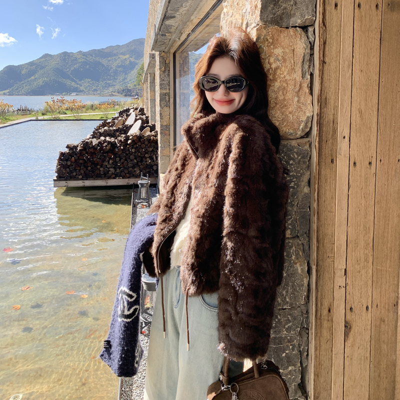 【新款】现货！125-A93黑咖设计感环保皮草外套P215控328，女装短外套，浙宝125