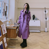 韩版紫色流行风衣外套女2025春秋新款高级感英伦风中长款斗篷大衣，女装风衣，浙宝125