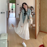 开春穿搭牛仔马甲白色连衣裙套装女春季2025新款甜美减龄两件套女，女装套装/套裙，浙宝125