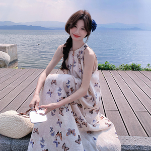 松弛感穿搭新中式连衣裙2025夏季国风文艺小众不撞款独特印花长裙图片