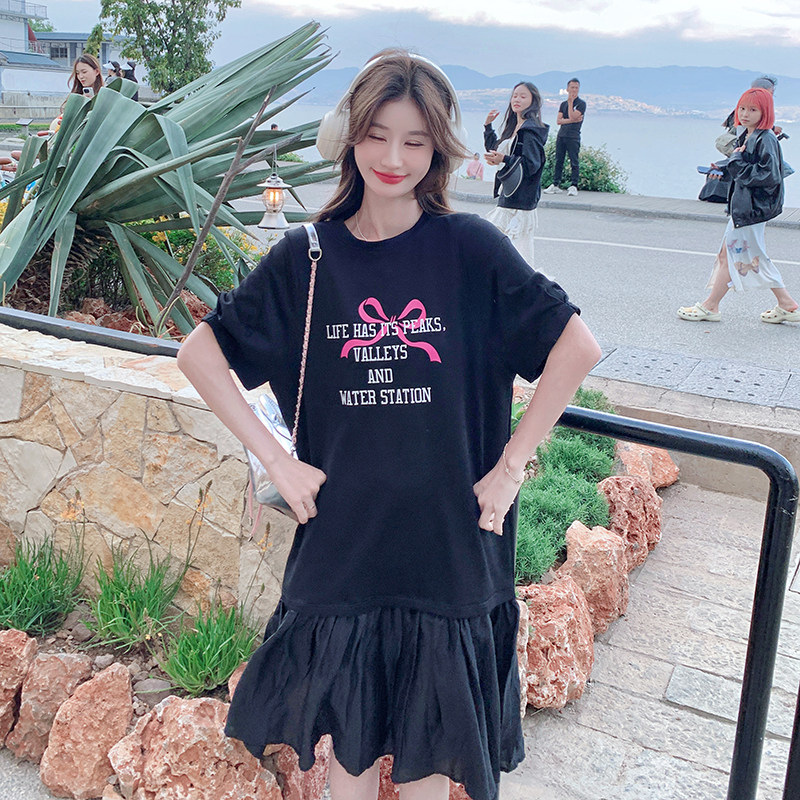 现货！主推款夏季新款黑色印花鱼尾拼接连衣裙9820-P115-控168，女装连衣裙，浙宝125