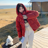 新款！已出货！安可拉红连帽羽绒棉服外套9899-P165-控248，女装棉衣/棉服，浙宝125